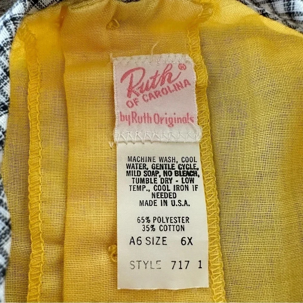 Vintage‎ Ruth of Carolina Girls 6X Yellow Daisy Embroidered Plaid Dress USA Made
